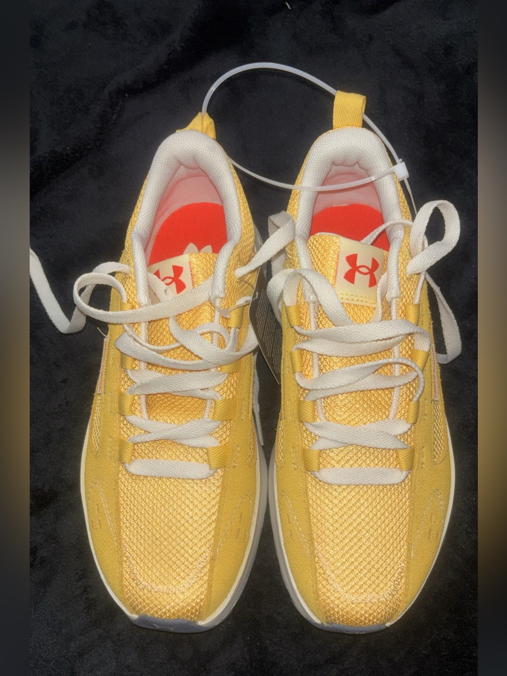 Under Armour White and Yellow Athletic Sneakers with Red Insole